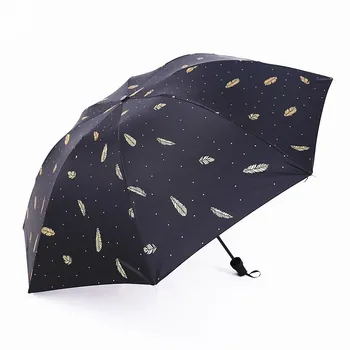 

Men Women Creative Advertising Sunny Rainy Umbrella Bronzing Feather Wholesale Three-folding Umbrella Non-automatic Umbrella