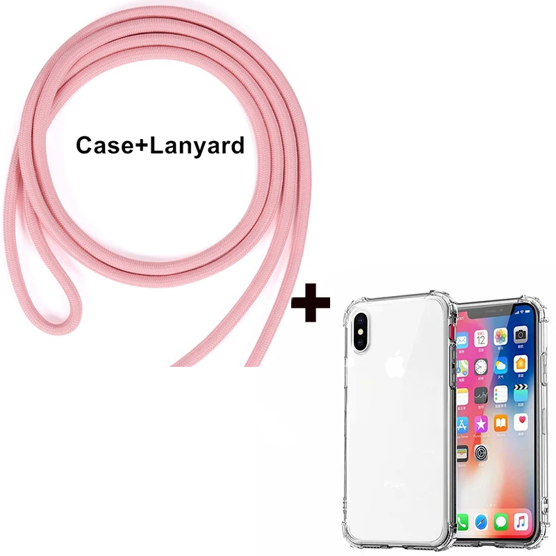 Pink Прозрачный чехол с шнуром через плечо для iPhone X R XR XS Max 8 7 6 S 6 S Plus я повесить за шею веревку ожерелье ремешок силиконовый чехол - Цвет: Pink