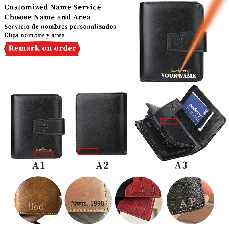

New PU Leather Coin Holder Men Wallets Free Name Engraving Men Wallets Zipper Card Holder High Quality Fashion Male Purse