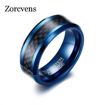 

Modyle 2020 New Bands 8mm Blue Carbon Fiber Tungsten Carbide Rings for Men Jewelry