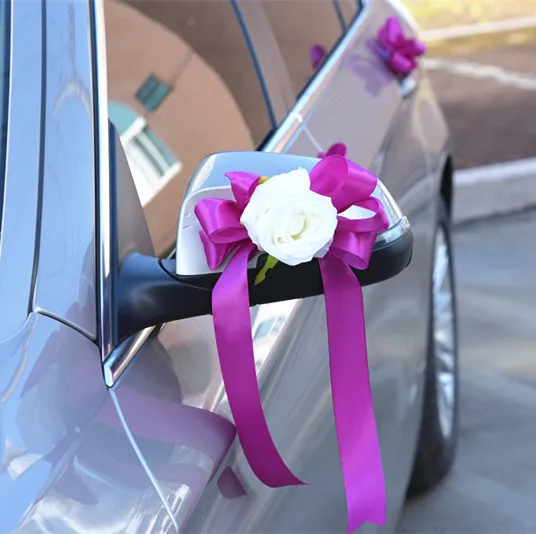 Pink Red Purple Rose Flowers Decoration for Wedding Car Doors Handles Rearview Mirror Decorations Decor Flower Ribbon | Дом и сад