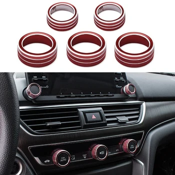 

5PCS Red Interior Dashboard Button Circle Cover Trim Frame for Honda Accord 2018-2020