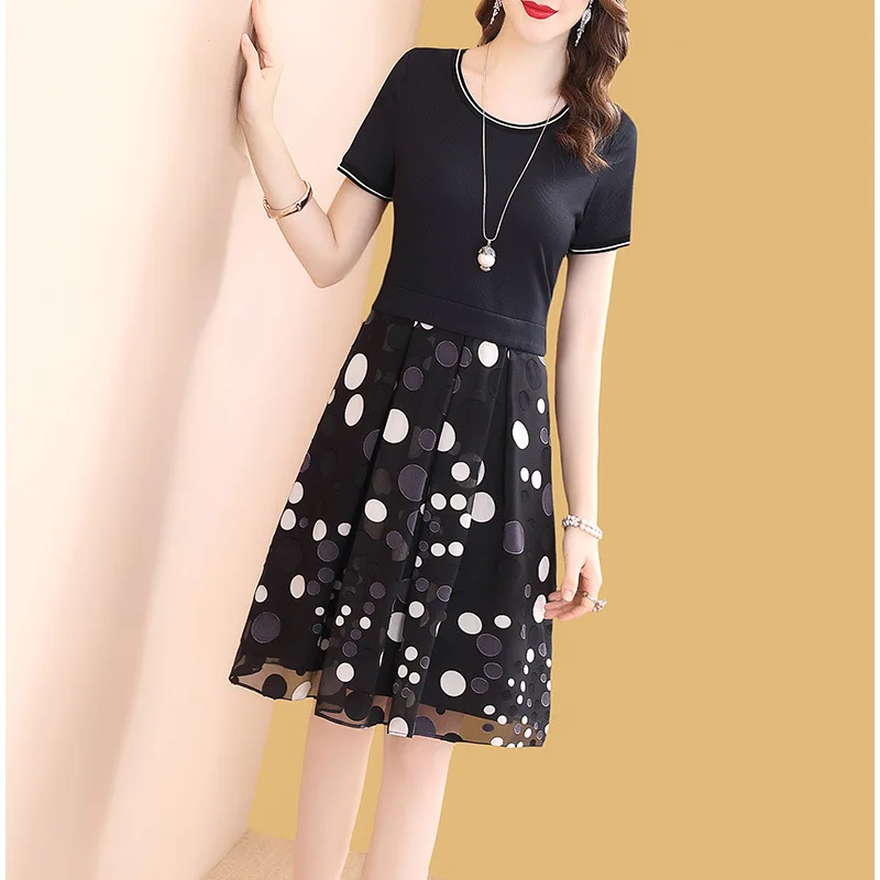 

Spring Clothing Printed Black Polka Dot Dress Women's Spring And Summer Mid-length 2019 New Style Popular Skirt Hot Selling