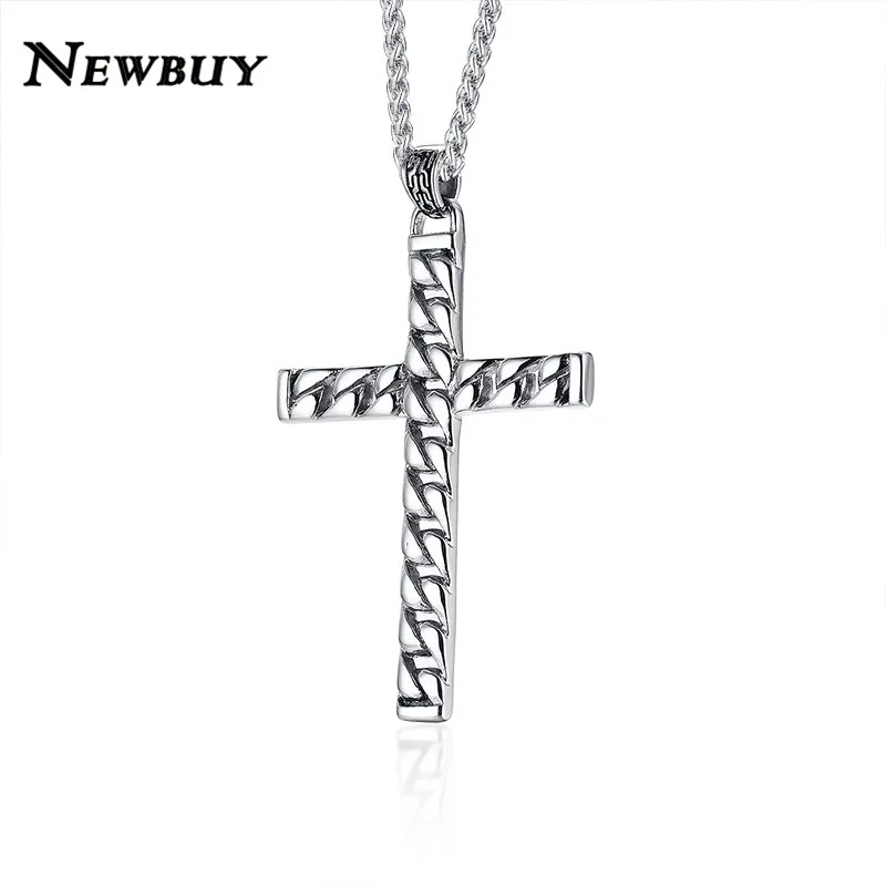 

NEWBUY Silver Color Stainless Steel Cross Pendant Necklace For Men Anniversary Gifts Prayer Jewelry