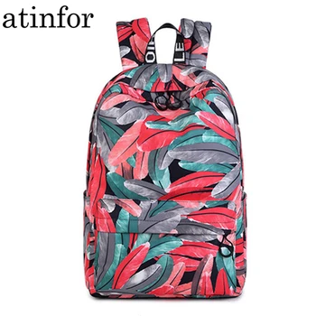 

Fashion Waterproof Polyester Women Backpack Multicolor Feather Printing Girls College Laptop Bookbags Lady Travel Daypacks