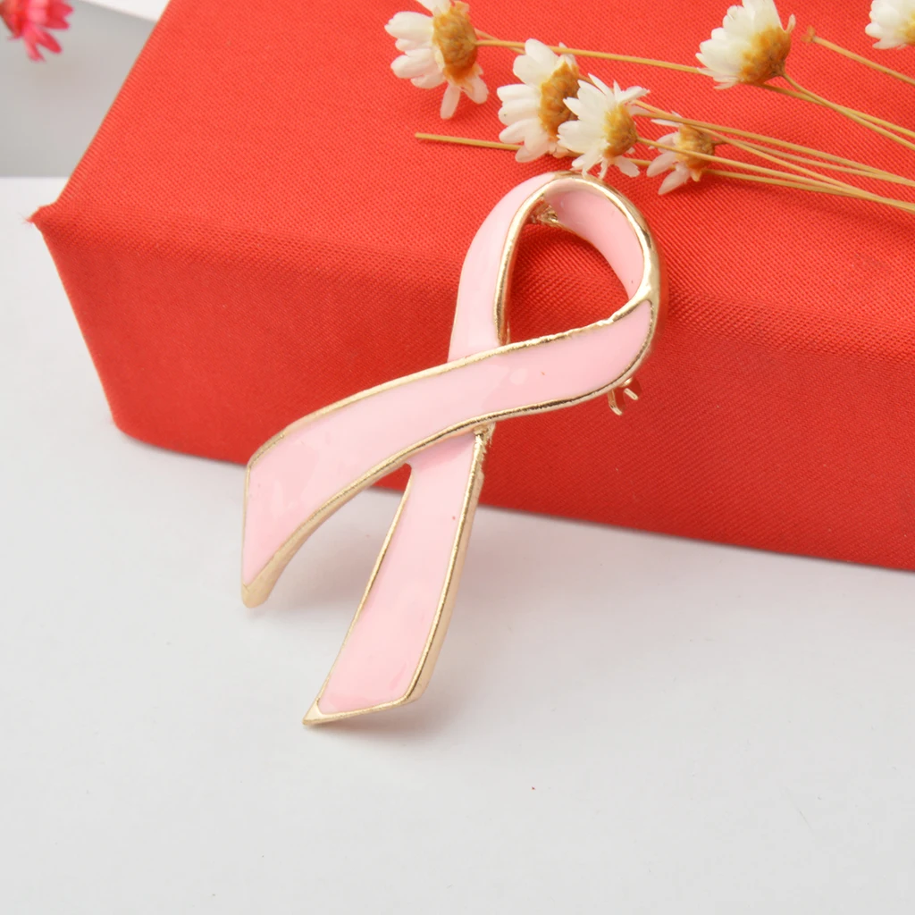 Pink Enamel Breast Cancer Awareness Charity Ribbon Brooch Pin