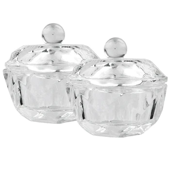 

Clear Nail Art Acrylic Liquid Powder Dish Bowl Glass Crystal Cup Glassware with Lid for Nail Art Manicure Care Tools