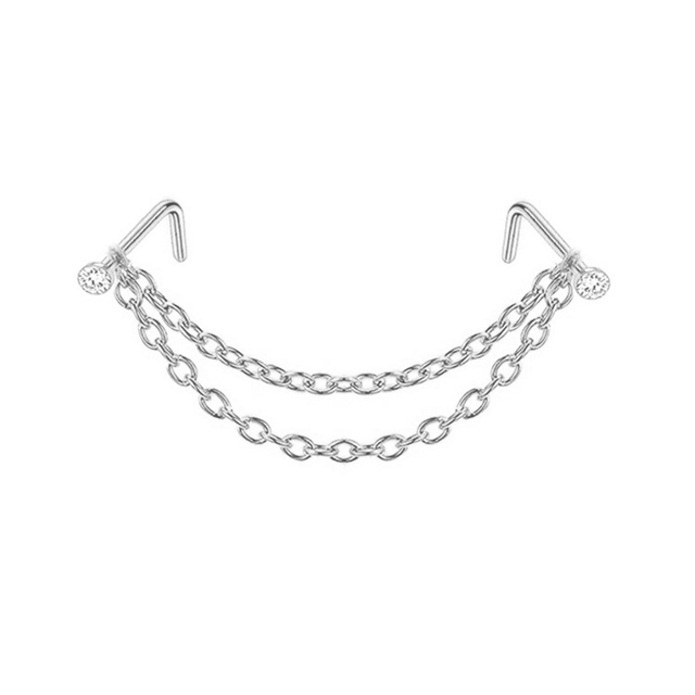 Steel Double Nose Piercing Chain Nose Chain for Woman Nostril Piercing Nose Stud Decoration Piercing Chain New
