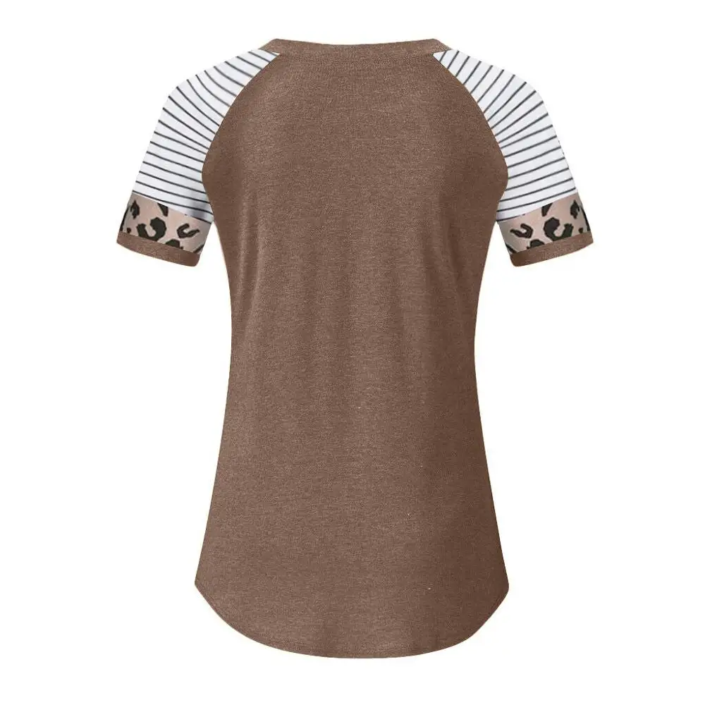 Для женщин Летняя футболка с круглым вырезом и футболки с коротким рукавом Свободные пикантные леопардовые полоски» camiseta футболки Коллекция весенней женской обуви размера плюс, топы