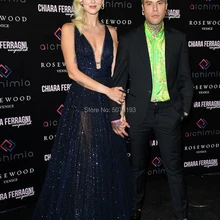 9166 модные темно-синие платья с v-образным вырезом и длиной до пола из тюля прозрачные платья знаменитостей/Вечерние платья Венеция Фильм фестиваль