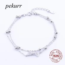Pekurr 925 стерлингового серебра ювелирные изделия двойной стиль бисера цепь лук цепочка с узлами браслет модные изысканные аксессуары для женщин украшения