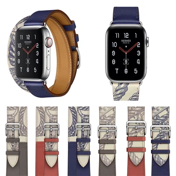 

Leather loop strap For apple watch band Printed Double Tour strap Genuine Leather Single tour bracelet for apple watch 5 44mm