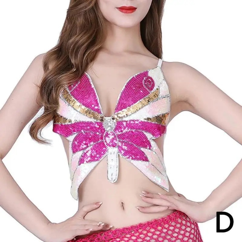 Butterfly Sequin Crop Top Women Summer Backless V Neck Sexy Club Costume Outfits Women Clothes Fashion Trendy Sexy Bra Tops white bra Tanks & Camis