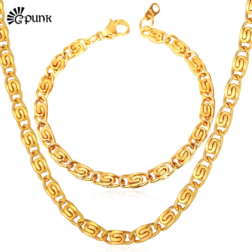 Jewelry Sets Fashion New Yellow Gold Color Chunky Necklace 18 Inches