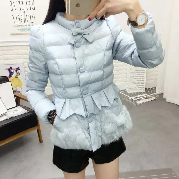 Женская зимняя куртка с бантом, тонкое пальто, мягкая меховая теплая Толстая парка с хлопковой подкладкой, женское модное пальто QQ037 - Цвет: Blue