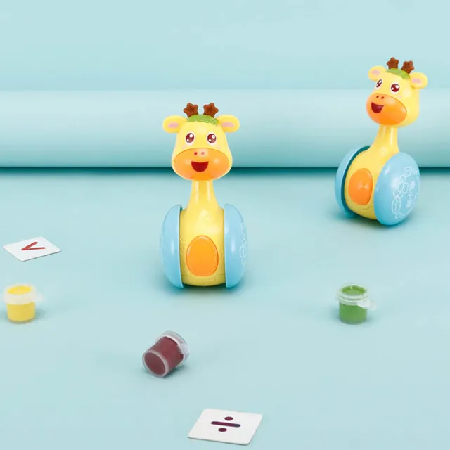 Cute Sliding Deer Baby Tumbler Rattle Learning Education Toys Infant Teether Toy Mobile Stroller Roly-poly Toy for Baby 1