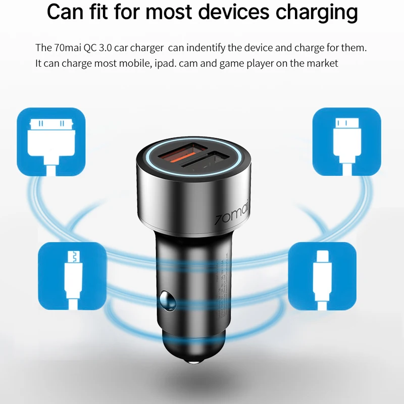 Xiaomi 70mai Quick Charge3.0 Dual USB Автомобильное зарядное устройство для huawei samsung s10 для Iphone 5 6 7 8 70 mai автомобильное зарядное устройство для мобильного телефона