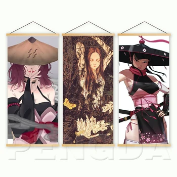 

Wall Art Printed Canvas Modern Painting Nordic Style Anime Girls Solid Wood Hanging Scrolls Poster Home Decor Modern Pictures