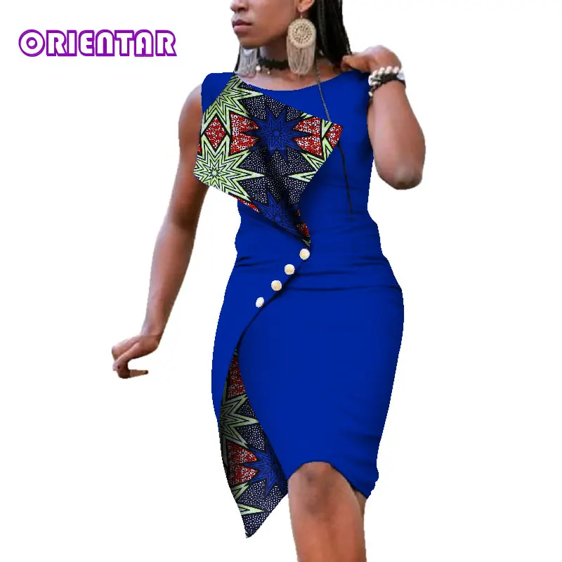 Новые модные африканские платья для женщин, сексуальное платье без рукавов Bazin Riche, хлопковое платье с принтом в африканском стиле, Женские Элегантные короткие платья WY352 - Цвет: 14