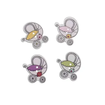 

Free Shipping Retail 10Pcs Random Mixed 2 Holes Pattern Lovely Baby Pram Shape Wood Sewing Buttons Scrapbooking 26x29mm