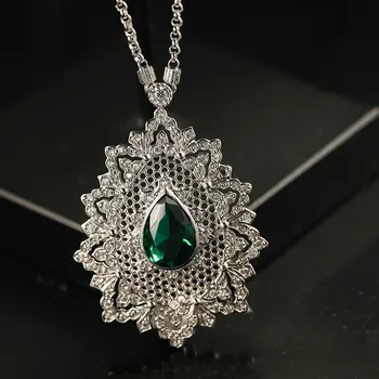 

CMajor S925 Sterling Silver Fine Jewelry High Quality Italian Style Green Cubic Zircon Drop Tear Pendant Necklace For Women