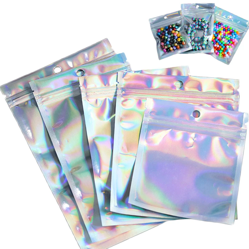 10-50pcs Iridescent Zip lock Bags Plastic Laser Iridescent Bags Holographic Storage Bag Xmas Gift Packaging Hologram Zipper Bags