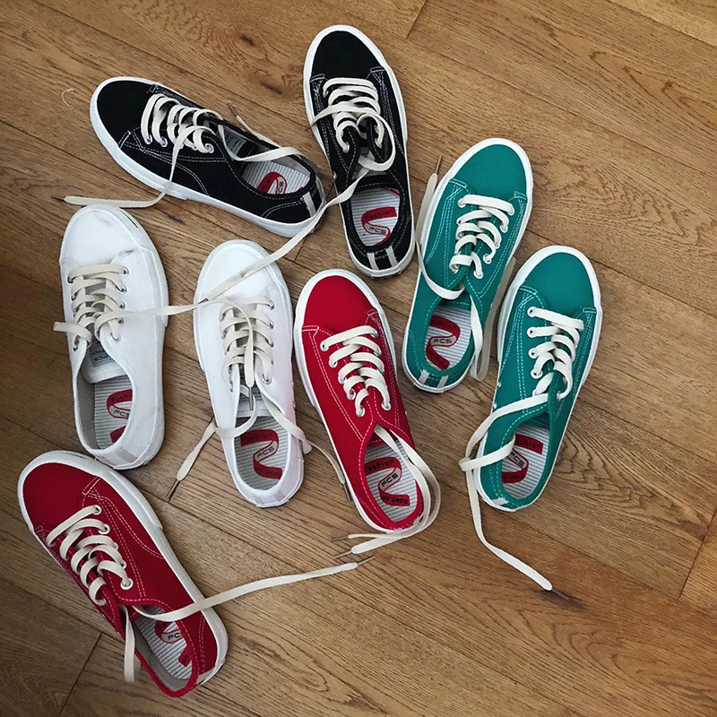 

Canvas Shoes Women's 2019 Spring And Summer Korean-style Students Low Top Flat Lazy Athletic Shoes Candy-Colored Lace-up White S