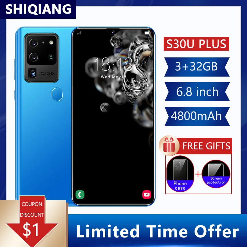 SOYES S30U Plus Mobile Phone Android10.0 4G LTE Cellphones Unlock Face ID 6.8 inch 32G ROM Dual SIM Card Telephones 4800mAh