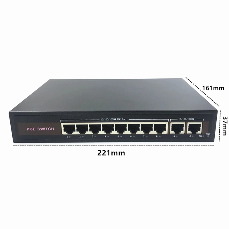 Full fast Ethernet 8CH POE Switch 10/100M 250m Long Distance 150W DC 2 LAN  RJ45 Uplink Ports - AliExpress