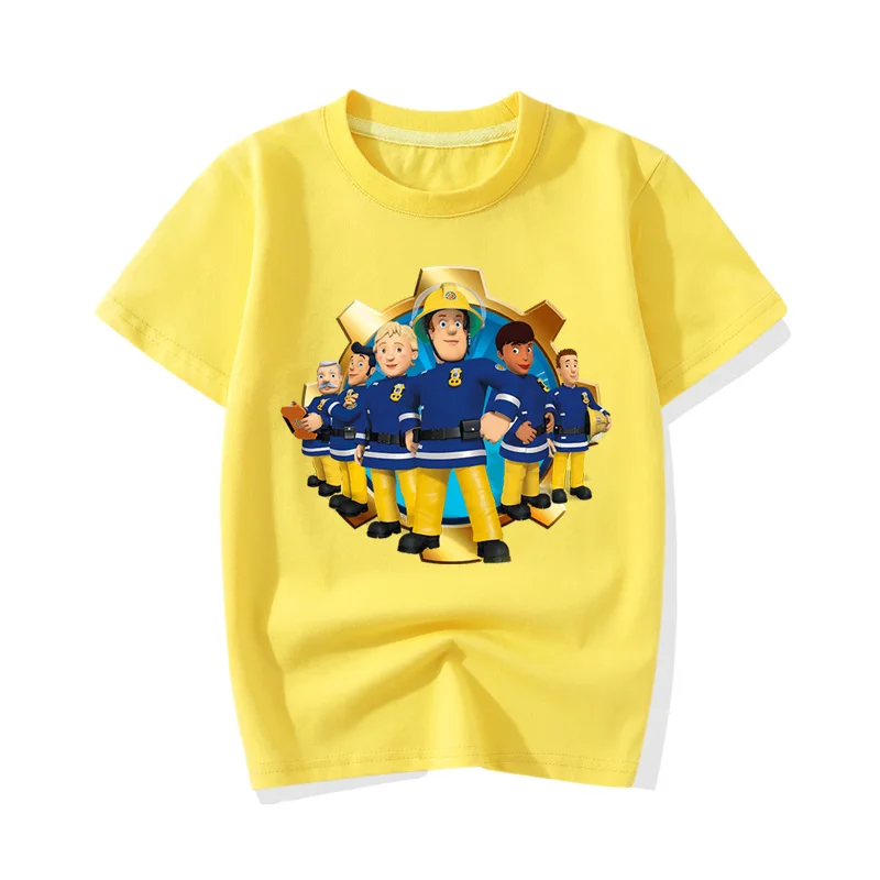 Детские футболки с короткими рукавами летняя одежда повседневные футболки с круглым вырезом для маленьких мальчиков и девочек футболки с рисунком пожарного Сэма JY067