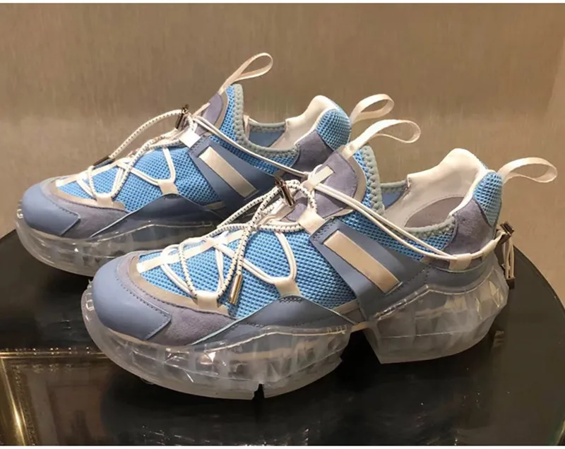 Transparent Platform Sneakers Breathable Mesh Women Shoes New Lace-up Dad Shoes Trainers Shoes Casual Vulcanize Shoes Woman