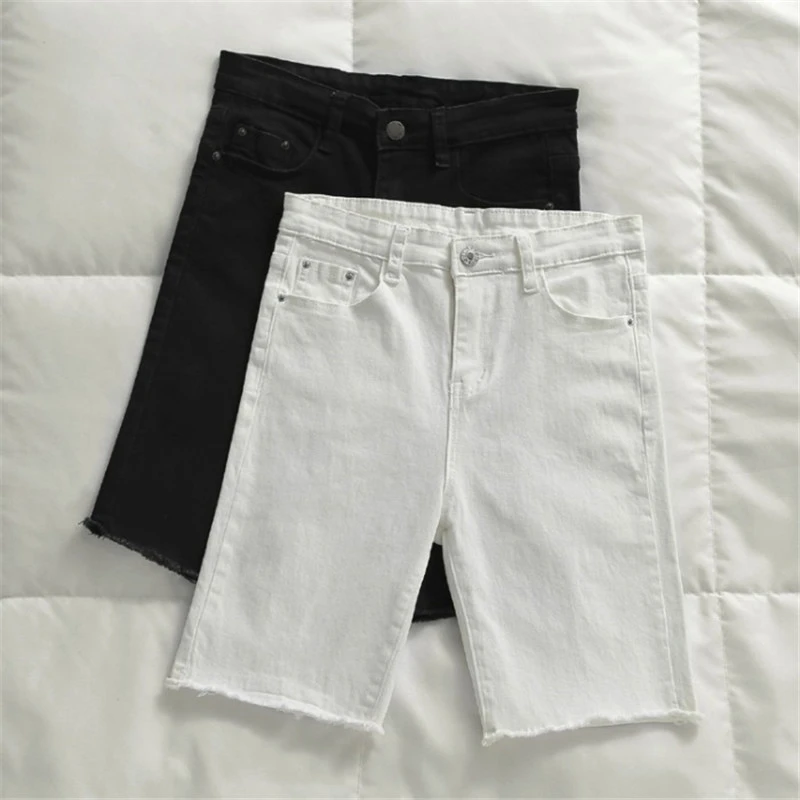 White Black Denim Shorts Women New Summer Skinny Stretch Women Shorts Knee Length High Waist Shorts Streetwear Short Jeans C6133 Shorts Aliexpress