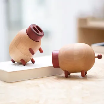 

Log Little Pig Music Box Bedroom Home Decor Crafts Wooden Music Boxes Handmade DIY Creative Gift Girlfriend Birthday Beech Craft
