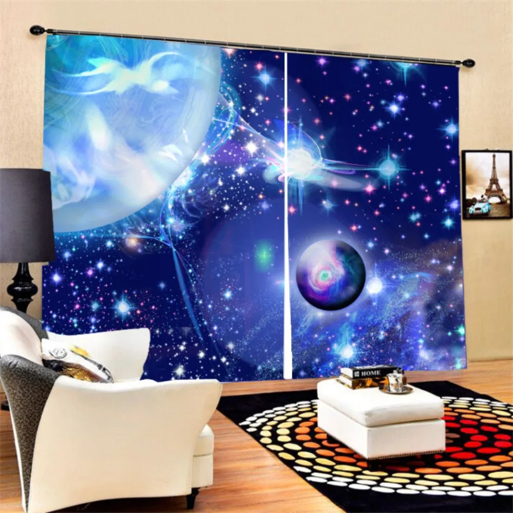 

3D Print Universe Starry Sky/Clouds Window Curtain Polyester Black-out Curtain for Bedroom Living Room Bath Room Decor,2 Panels
