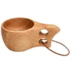 Kuksa Rubber Wood Water Cup, Portable Coffee Mug with Handle, Cowhide Rope Hook, Juice Milk Beer Tea Cup, Outdoor Drinkware 1
