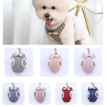 

New Bow Type Polyester Dog Harness Vest 1.2m Rope No Pull Dog Harness Leash Set For Small Medium Dogs Cats French Bulldog
