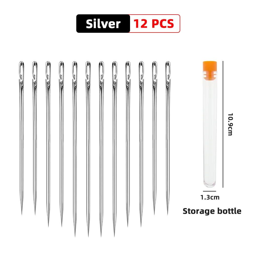 12/24Pcs Self-Threading Sewing Needles Stainless Steel Quick Automatic Threading Needle Stitching Pins DIY Punch Elderly Needle 