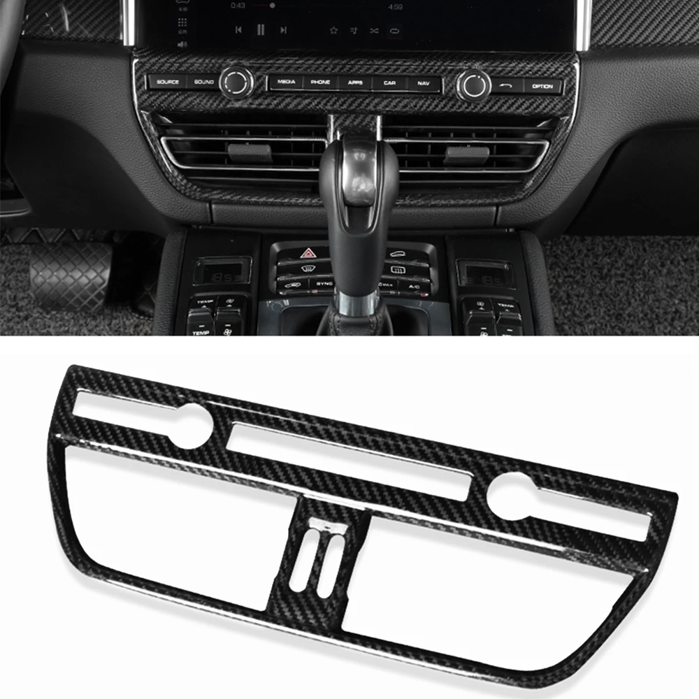 

For Porsche Macan 2018-2020 Real Car Carbon Fiber Center Console Air Outlet Vent Trim Auto Conditioner Cover Sticker Frame Strip