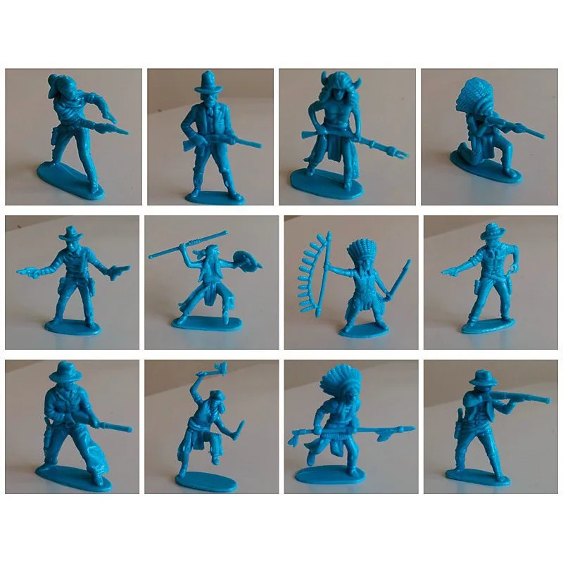 60Pcs/Set Plastic Military Soldier Model 5cm Cowboy Warrior Indian