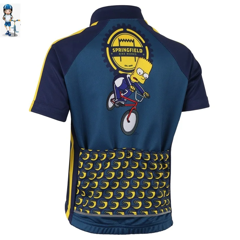 Girls cycling jersey short sleeved TEAM Simpson carton print bicycle clothing tops Road bike shirt Children equipacion ciclismo