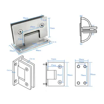 

8-12mm Glass Door Hinge Bathroom Shower Door Frameless Bracket Wall Mounted Door Hinges WXTC
