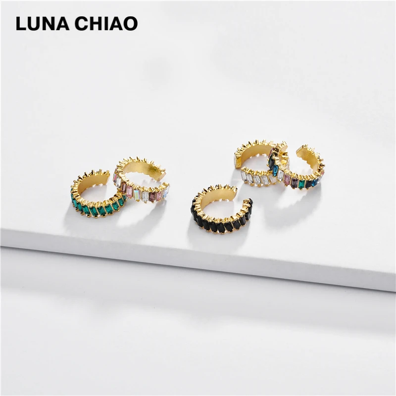 

LUNA CHIAO Trendy Rainbow Colorful Crystal Ear Cuff Mix Color Metal Sparkling Cuffs Earrings