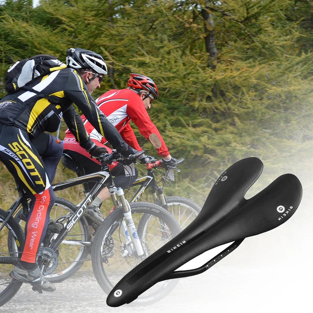 

BIKEIN- Ultralight Full 3k Carbon Cycling Bicycle Saddle Glossy Black Mountain Road Bike Front Seat Mat Oval Rails MTB Parts 95g