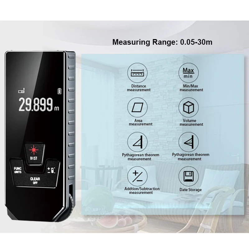 

TYRRY Mini Smart Laser Rangefinder USB portable charging 30M Digital Distance Meter Measurement Trena Laser Distance Meter