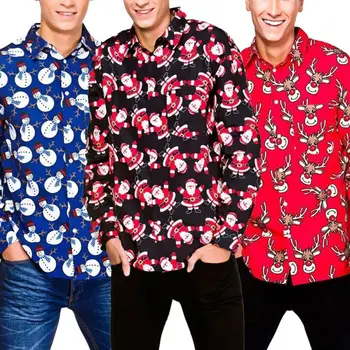 

Men Christmas Top Shirts Santa Snowman Reindeer Novelty Xmas Men Long Sleeve Tops Best Gift