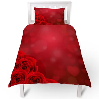 

Valentine'S Day Rose Red Heart Duvet Cover Pillow Case Quilt Cover Set Bedclothes Single Bedding Sets For Bed