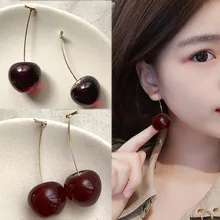 Cute Sweet Simulation Red Cherry Fruit Stud Earrings for Women Girl Student Gift