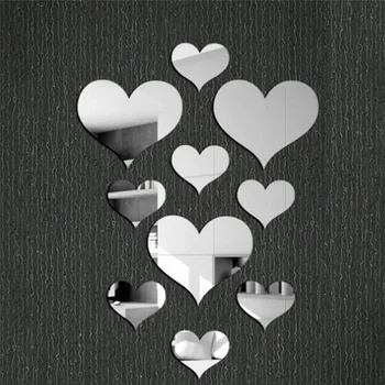 10pcs 3D Mirror Love Hearts Wall Sticker Durable DIY Simple Wall Stickers Decal Removable Paster for