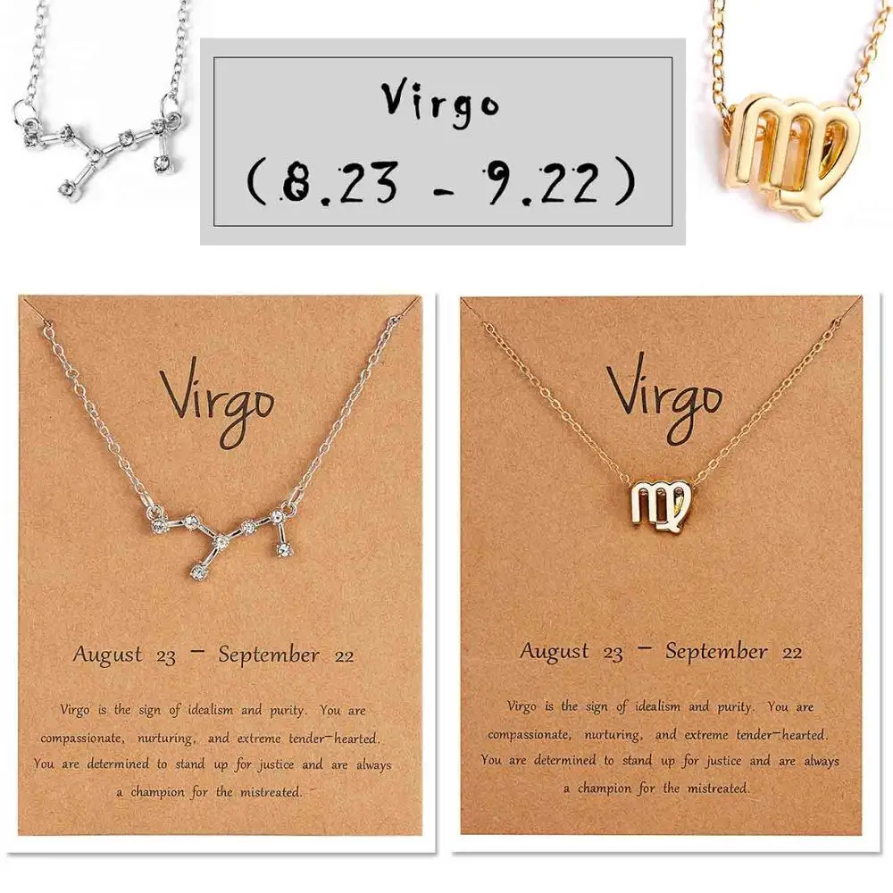 Rinhoo 12 Созвездие зодиака знак ожерелье для женщин золото серебро ювелирные изделия Leo Libra Aries кулон Велосипедный спорт астрологическое ожерелье - Окраска металла: Virgo