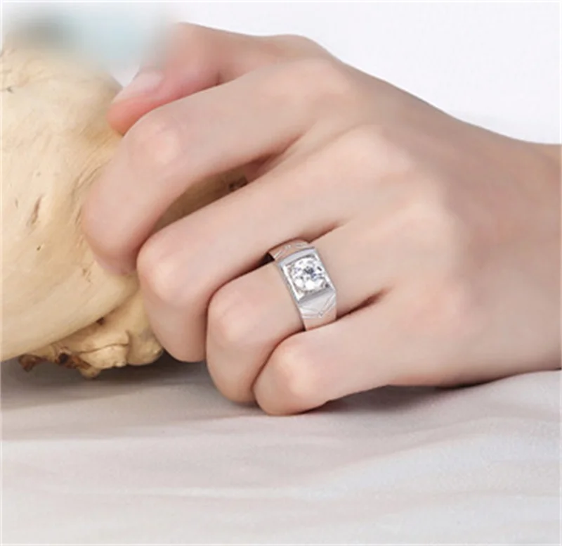 YANHUI роскошь для мужчин 1 карат обручальное кольцо серебро 925 топаз 6 мм Цирконий